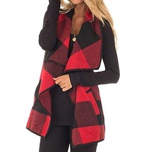 Buffalo Plaid - Casual Lapel Open Front Vest.